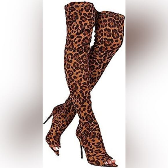 NWOT Anne Michelle Thigh High Peep Toe Stilettos - Picture 2 of 10